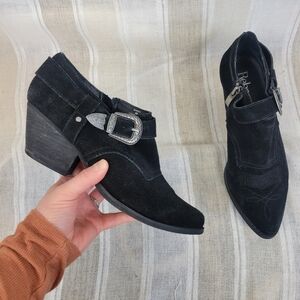 Reba Barrel Suede Leather Ankle Cowboy‎ Boots Booties Black Size 8M
